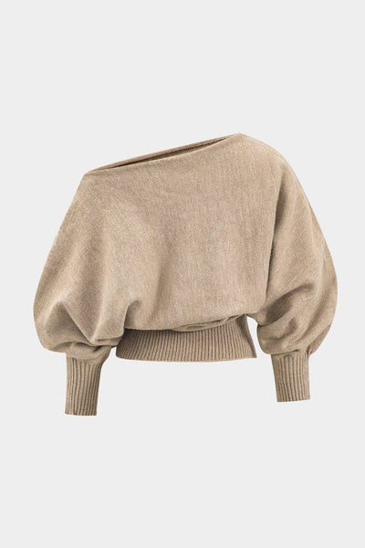 Luana | Stylishes Strick-Zweiteiler-Set mit One-Shoulder-Pullover & High-Waist-Shorts