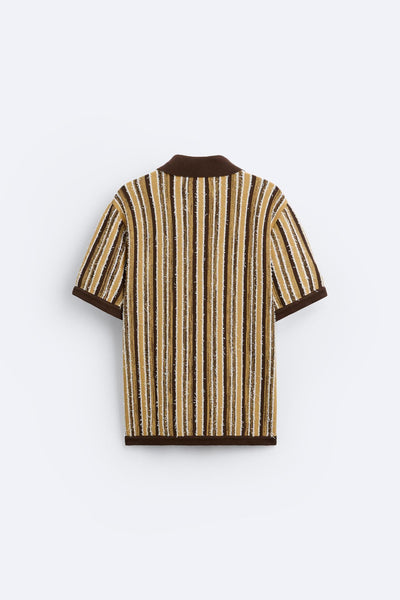 Retro Strick-Poloshirt mit Streifenmuster