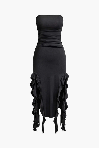 Sofia | Elegantes Bandeau-Maxikleid mit Volant-Details – Zeitlose Raffinesse