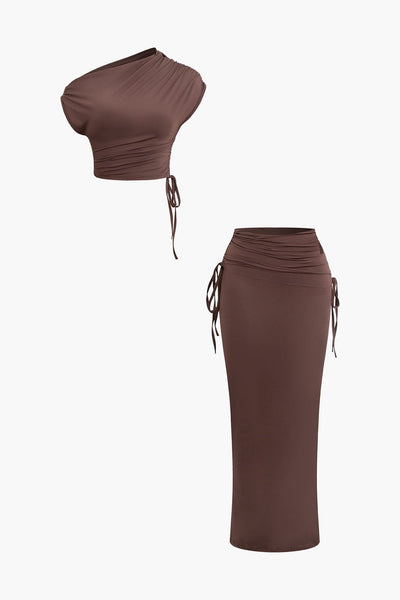 Melody | Asymmetrisches Zweiteiler-Set mit One-Shoulder Crop-Top & Maxi-Rock