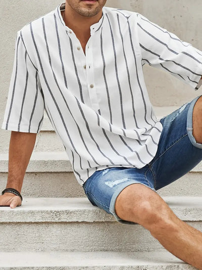 Samuel | Kurzarm-Henley-Sommerhemd mit Streifenmuster
