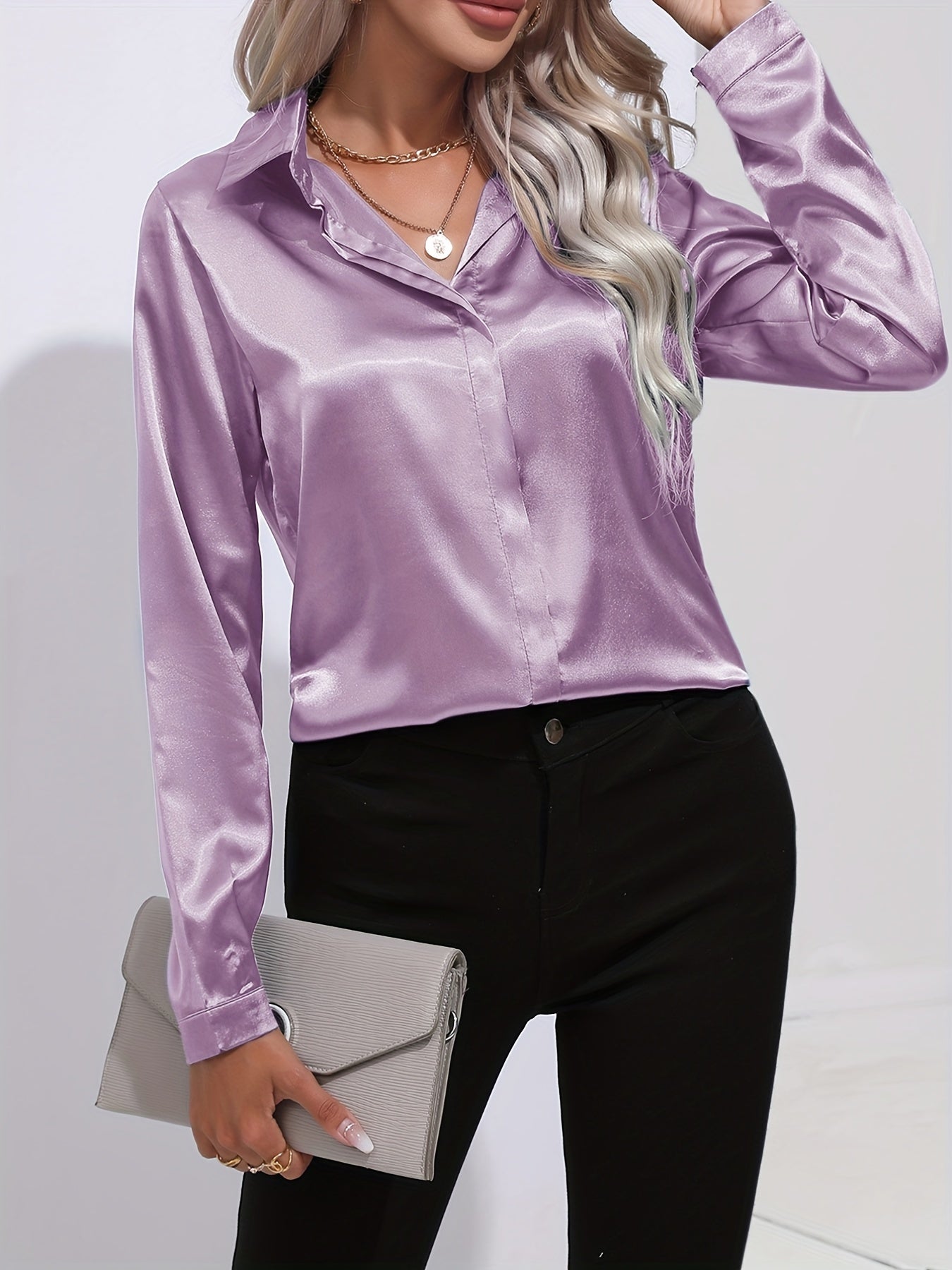 Irene | Elegantes Satin-Hemd mit langen Ärmeln für Damen