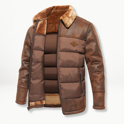 Flemming | Herren Winterjacke mit Kunstleder und Fellkragen