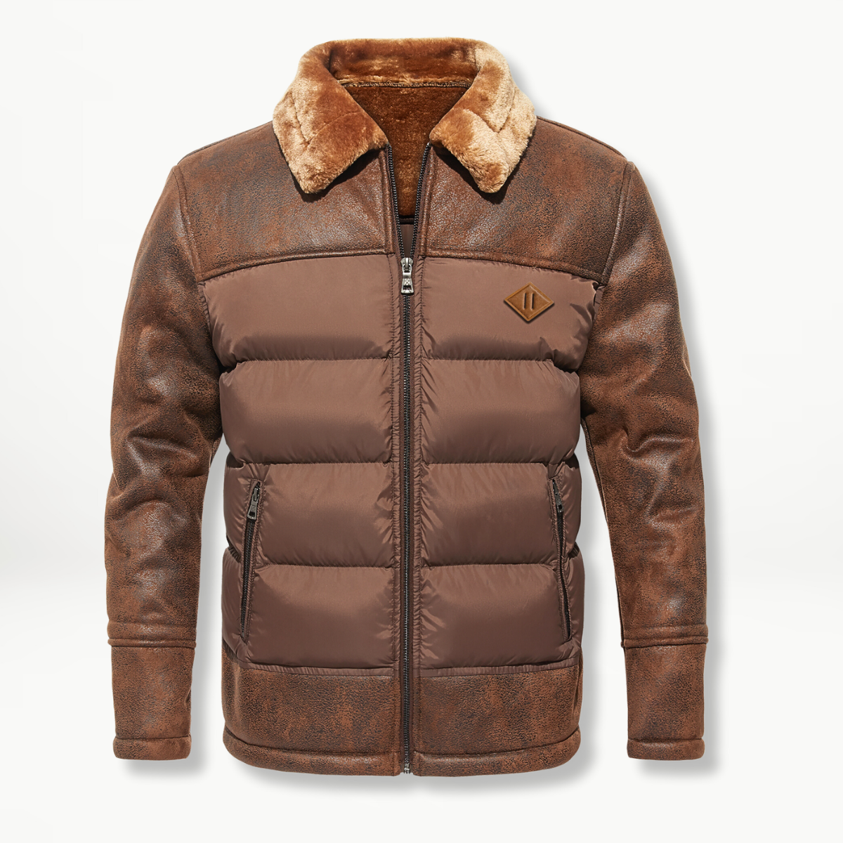 Flemming | Herren Winterjacke mit Kunstleder und Fellkragen