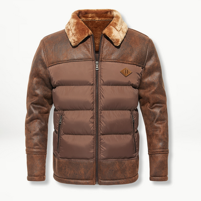 Flemming | Herren Winterjacke mit Kunstleder und Fellkragen