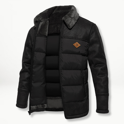 Flemming | Herren Winterjacke mit Kunstleder und Fellkragen