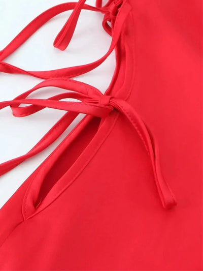 Sophia | Rotes Maxi-Kleid mit Schnürdetails