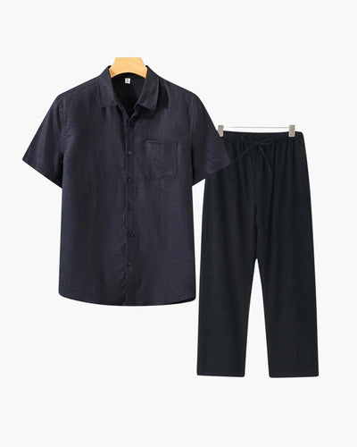 Lincoln | Old Money Herren Leinen-Set mit Kurzarmhemd & Sommerhose