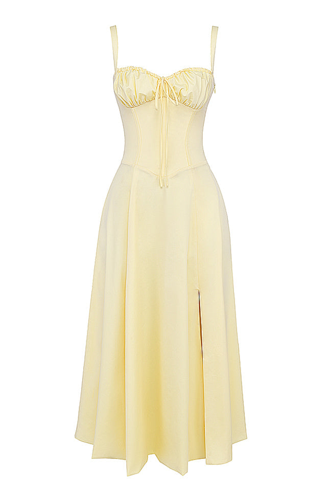 Emilia | Frisches Zitrusgelb Taillenformendes Midikleid