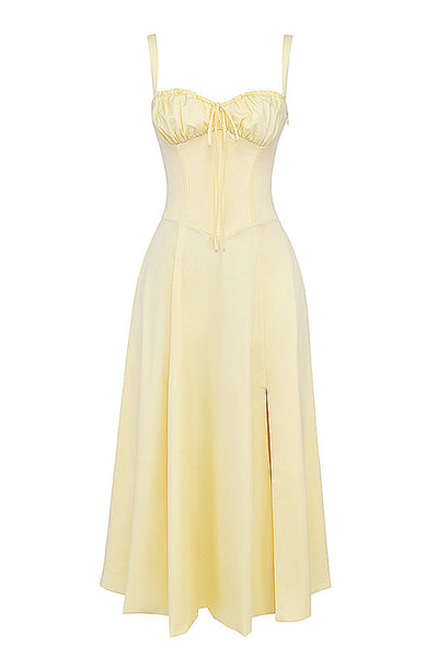 Emilia | Frisches Zitrusgelb Taillenformendes Midikleid