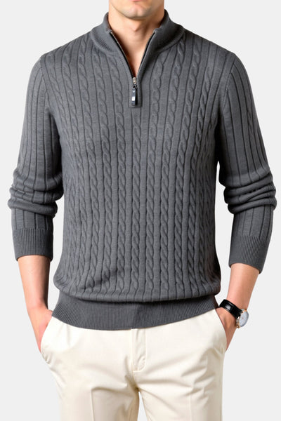 Eleganter Zopfstrickpullover mit Reißverschluss