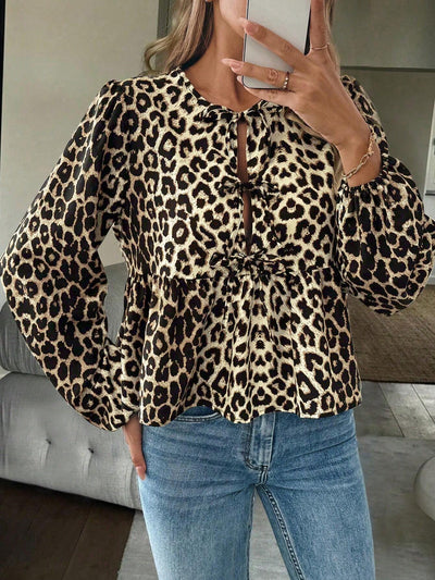 Leoprint Damenbluse mit Schleifendetail – Feminin, Auffällig & Trendbewusst