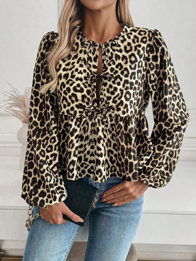 Leoprint Damenbluse mit Schleifendetail – Feminin, Auffällig & Trendbewusst