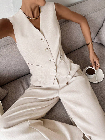 Zweiteiliges Set mit Weste & weiter Hose – Modern, Luftig & Smart