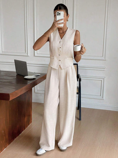 Zweiteiliges Set mit Weste & weiter Hose – Modern, Luftig & Smart