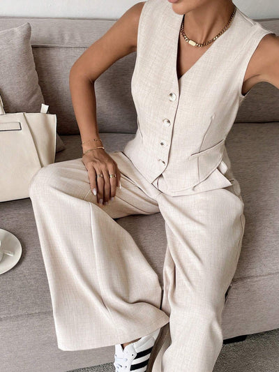 Zweiteiliges Set mit Weste & weiter Hose – Modern, Luftig & Smart