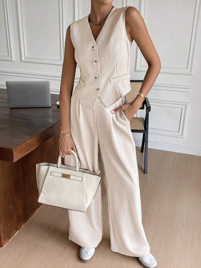 Zweiteiliges Set mit Weste & weiter Hose – Modern, Luftig & Smart