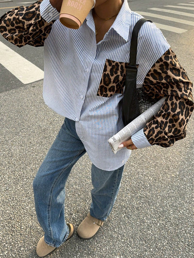 Gestreifte Damenbluse mit Leo-Details – Auffällig, Lässig & Streetstyle-ready