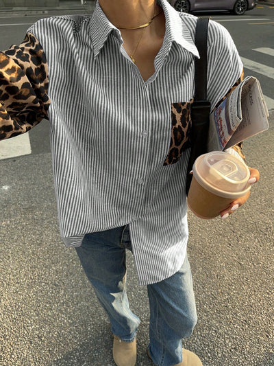 Gestreifte Damenbluse mit Leo-Details – Auffällig, Lässig & Streetstyle-ready