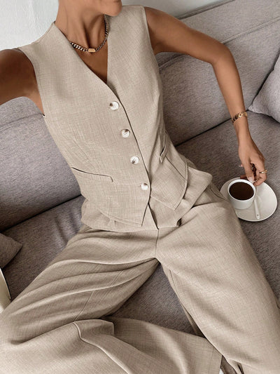 Zweiteiliges Set mit Weste & weiter Hose – Modern, Luftig & Smart