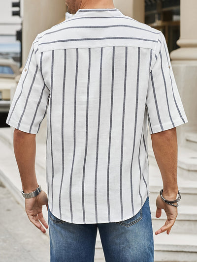 Samuel | Kurzarm-Henley-Sommerhemd mit Streifenmuster