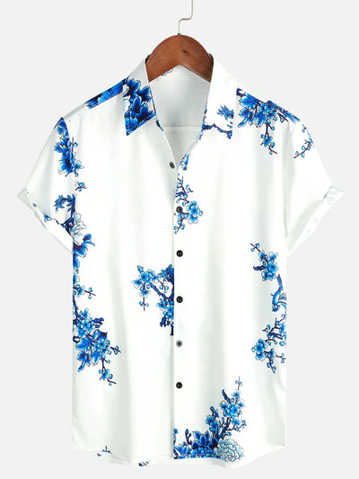 Jackson | Kurze Ärmel Weiß Floral bedrucktes Sommerhemd