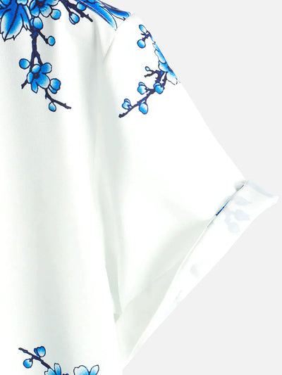 Jackson | Kurze Ärmel Weiß Floral bedrucktes Sommerhemd