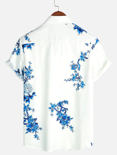 Jackson | Kurze Ärmel Weiß Floral bedrucktes Sommerhemd