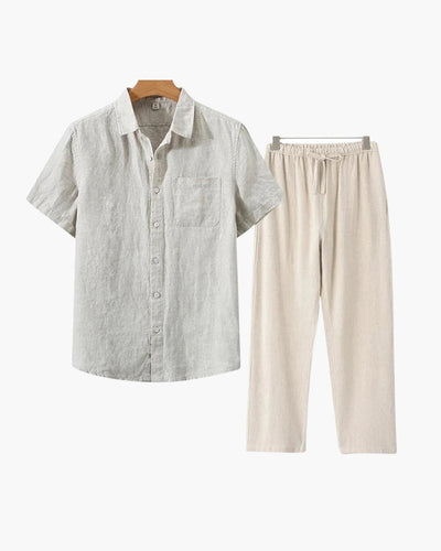 Lincoln | Old Money Herren Leinen-Set mit Kurzarmhemd & Sommerhose