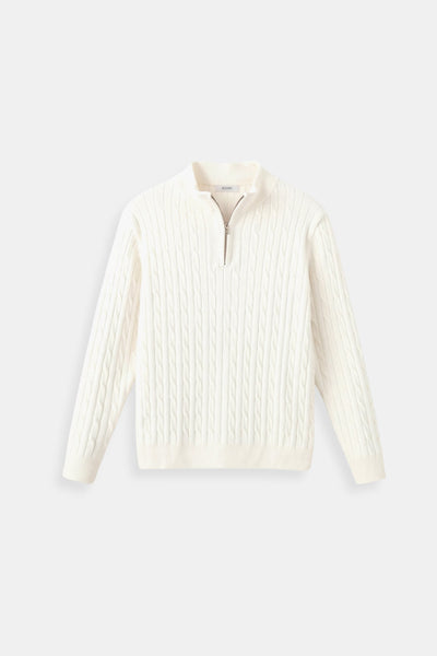 Eleganter Zopfstrickpullover mit Reißverschluss