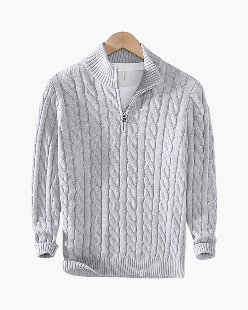 Hunter | 3-teiliges Set Grau Zopfmuster Half Zip pullover mit hose & Wildleder-Loafer