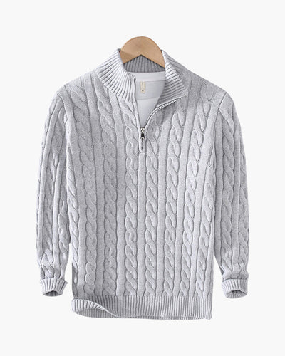 Hunter | 3-teiliges Set Grau Zopfmuster Half Zip pullover mit hose & Wildleder-Loafer