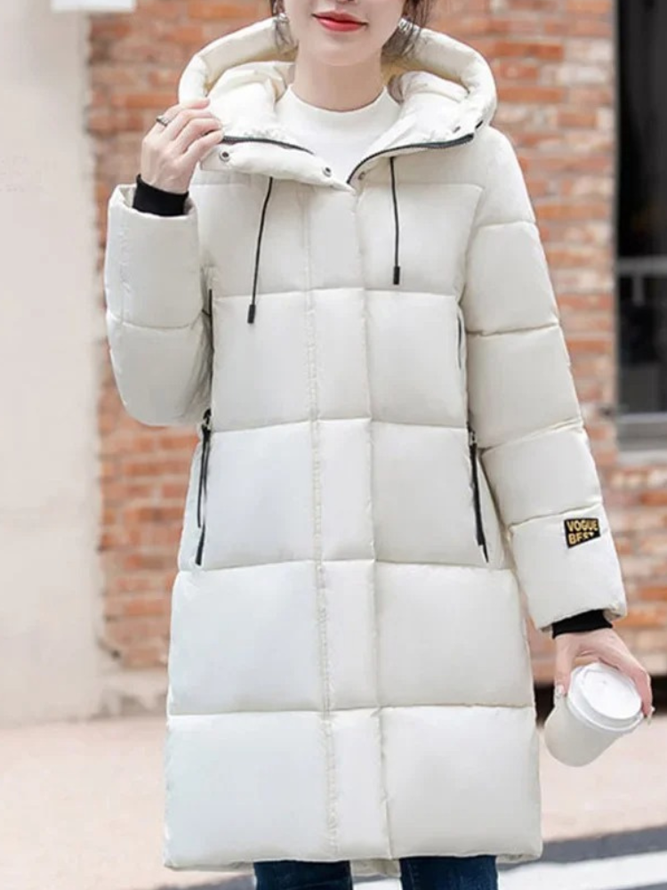 Astrid | Stylische khakifarbene Pufferjacke mit Kapuze und Reißverschluss