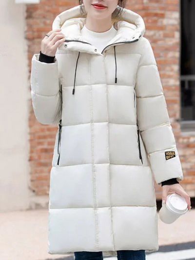 Astrid | Stylische khakifarbene Pufferjacke mit Kapuze und Reißverschluss