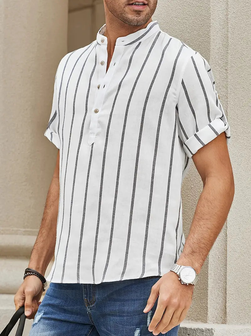 Samuel | Kurzarm-Henley-Sommerhemd mit Streifenmuster
