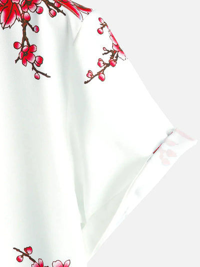 Jackson | Kurze Ärmel Weiß Floral bedrucktes Sommerhemd