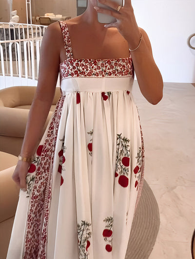 Maxikleid mit Trägern im Boho-Stil & Empire-Schnitt – Floral & Luftig