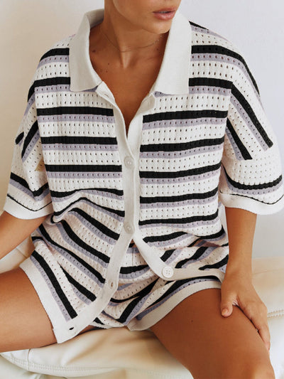 Pauline | Zweiteiliges Strick-Set mit Hemd & Shorts