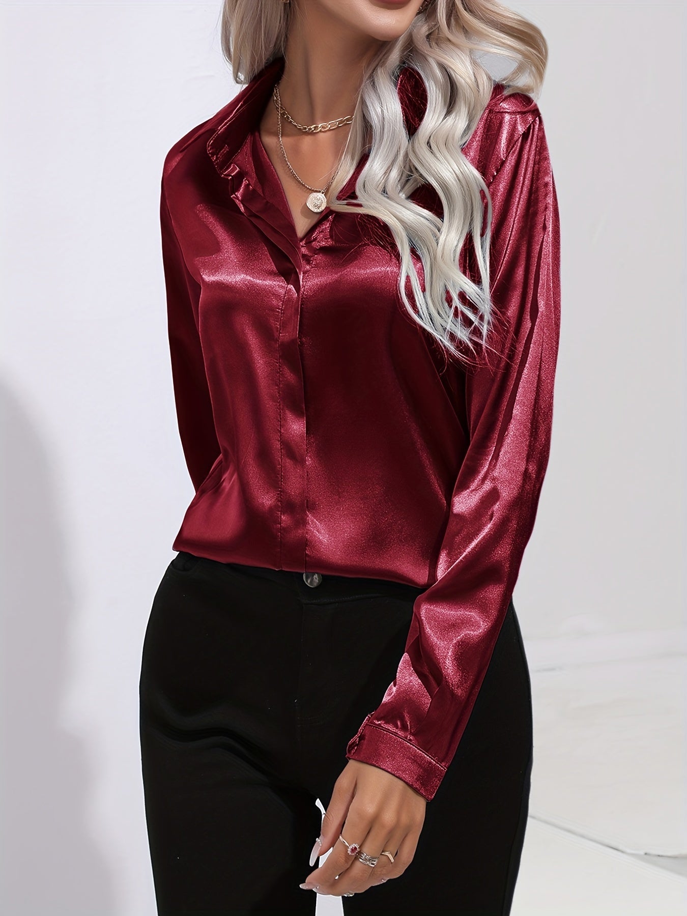 Irene | Elegantes Satin-Hemd mit langen Ärmeln für Damen