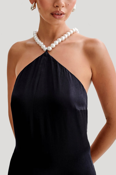 Celine | Blanche Satin Perlenhalter Maxikleid Zendoo.de