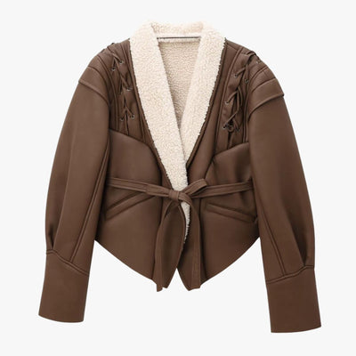 Paloma | Stylische Kunstlederjacke mit Teddy-Futter und Schnürdetails
