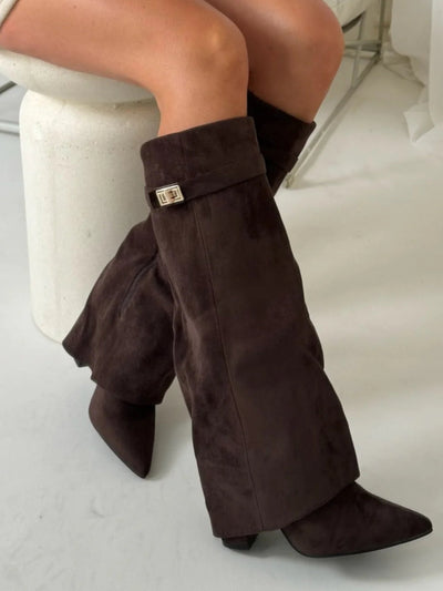Evy | Elegante Damenstiefel aus hochwertigem Suede mit goldenen Akzenten