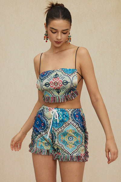 Greta | Verspieltes Zweiteiler-Set mit Boho-Print & Fransen