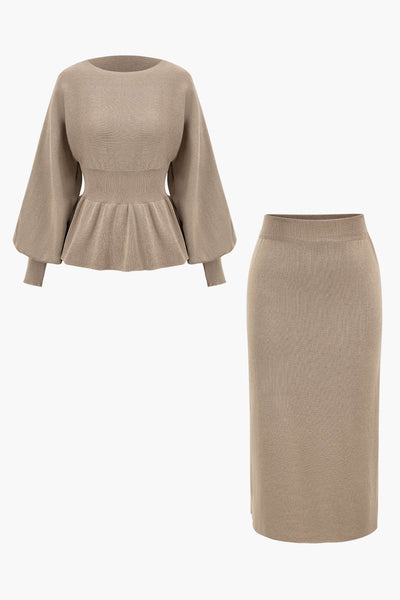 Amelie | Elegantes Strick-Set mit Peplum-Top & Bleistiftrock