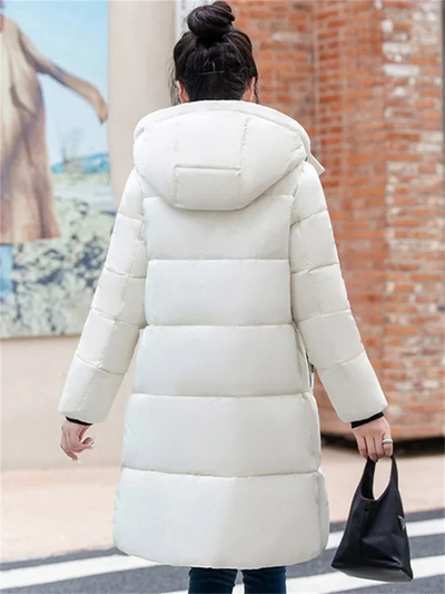 Astrid | Stylische khakifarbene Pufferjacke mit Kapuze und Reißverschluss