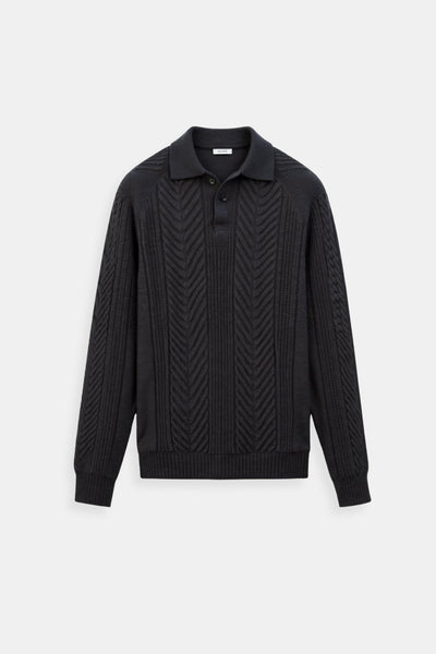 Klassischer Zopfstrickpullover mit Polokragen