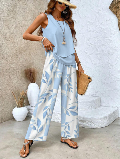 Zweiteiler-Set mit ärmellosem Top & weiter Hose – Sommerlook