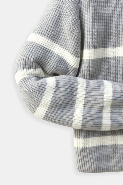 Gestreifter Strickpullover mit Reißverschlusskragen – Klassisch & Bequem