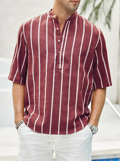 Samuel | Kurzarm-Henley-Sommerhemd mit Streifenmuster