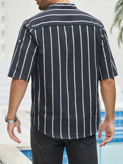Samuel | Kurzarm-Henley-Sommerhemd mit Streifenmuster